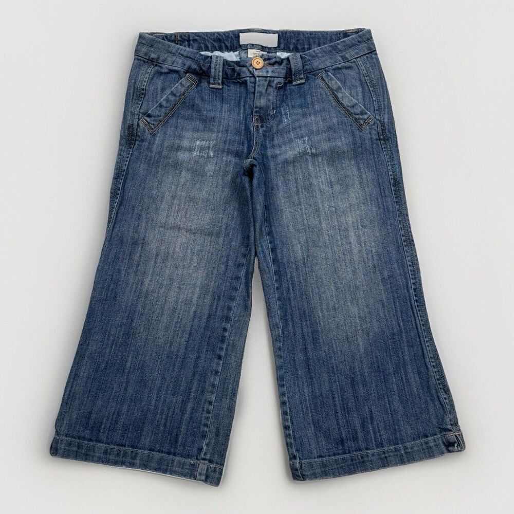 Maurices Jeans Juniors 5/6 Low Rise Wide Skimmer Blue Distress Measures 31 x 19